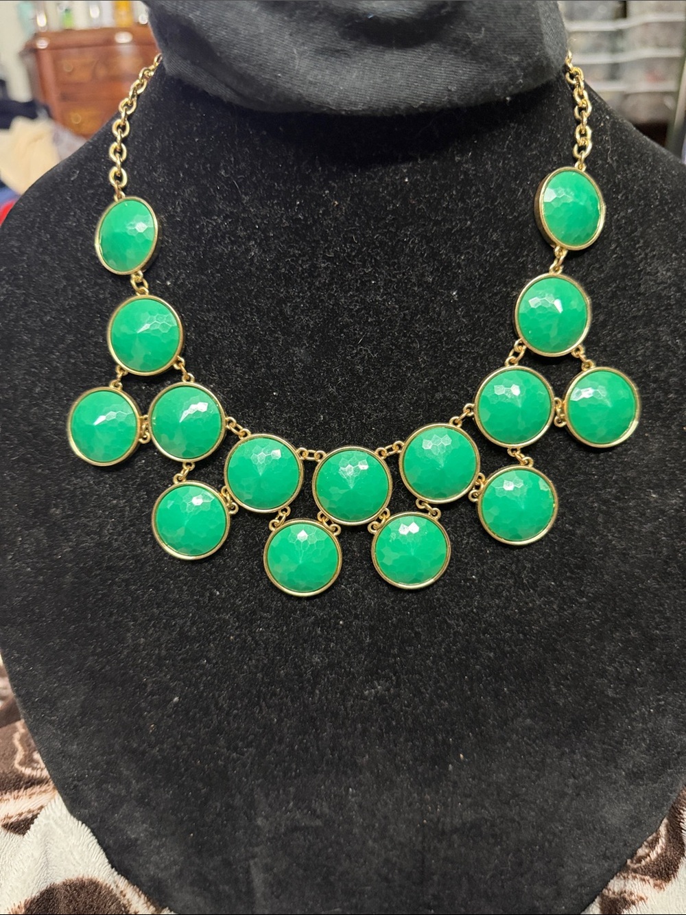 Charming Charlie Gold-Tone Green Gemstone Statement Necklace 22”